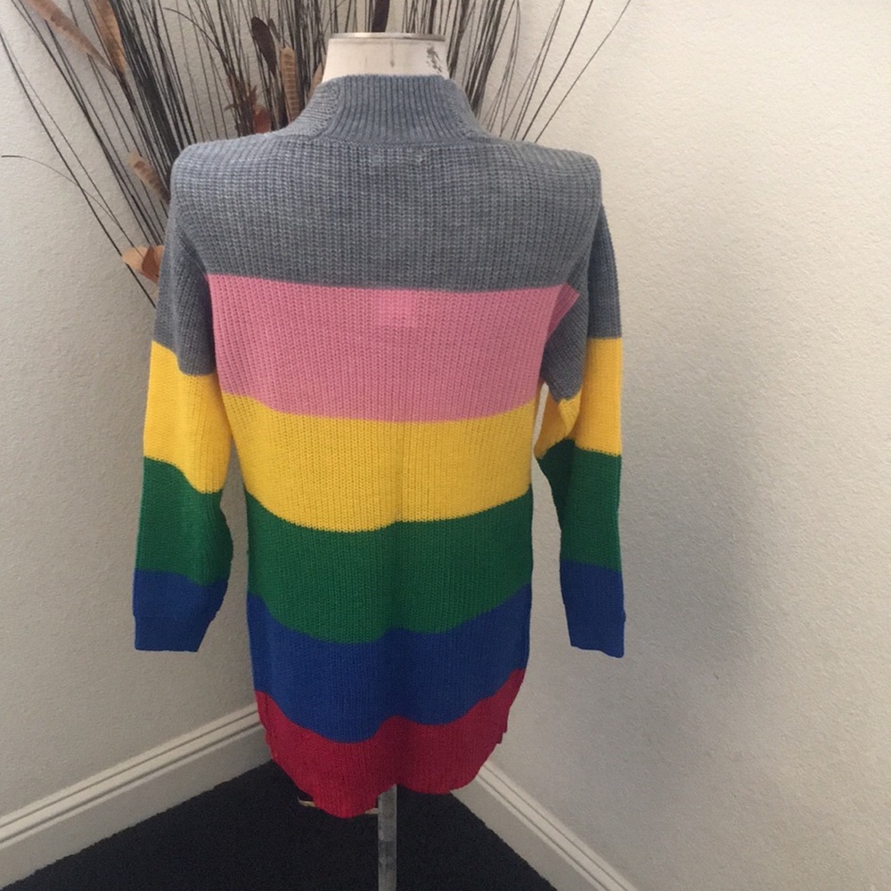 Ultra Flirt Rainbow Stripe Long Cardigan Sweater - Picture 6 of 13